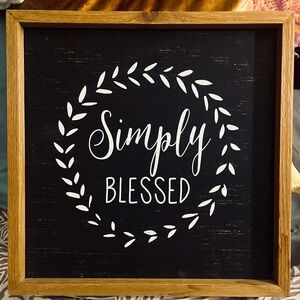 Simply Blessed Wall Hanging | Farmhouse Style Decor, Black, White, Wood Sign